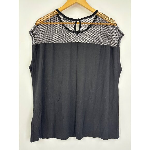 RM Rebecca Minkoff Mesh Lattice Embellished Stretch Top Black 1X NWOT - Picture 7 of 7